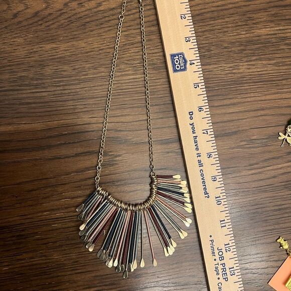 Vintage spoon bib yarn metallic statement Necklace. - Picture 5 of 5